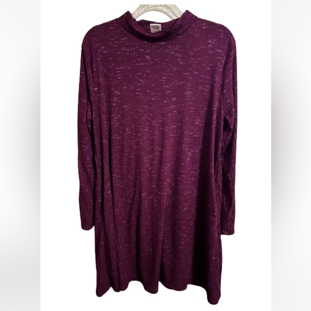 Faded Glory Ribbed Mock Neck Tunic Top Heather Maroon XL 16-18